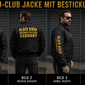 Black Rider Member CWU Clubjacke mit Bestickung in vier Ansichten