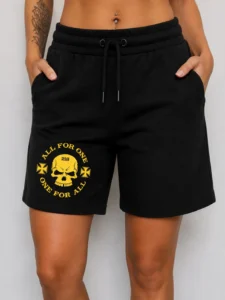 Schwarze Support Shorts mit gelbem Motiv